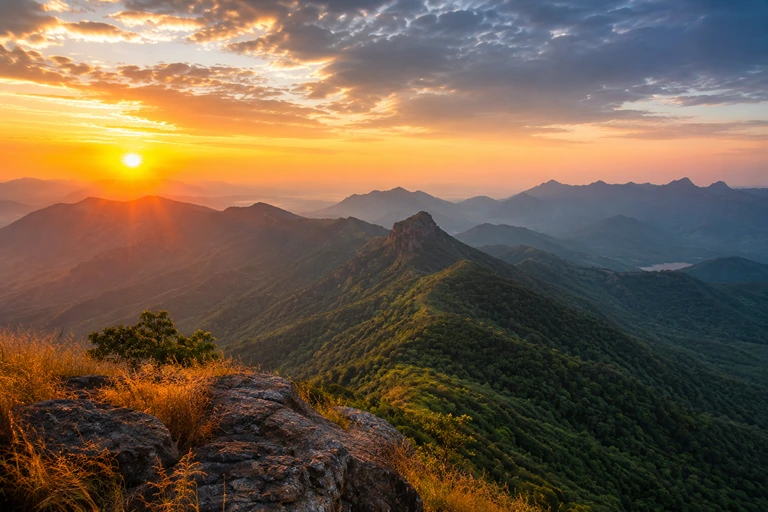 Sunrise over the hills of Gujarat