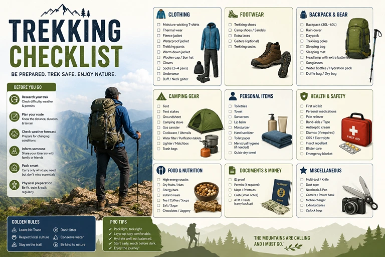 Map highlighting trekking regions of India