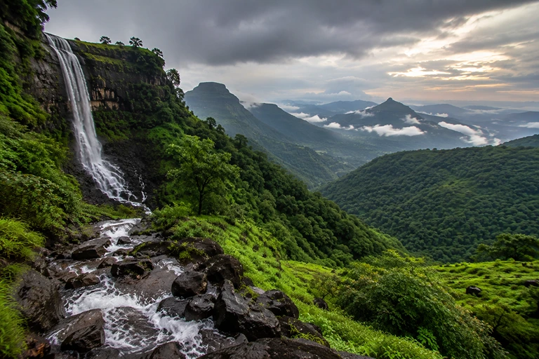 Waterfall trek in Maharashtra during monsoon